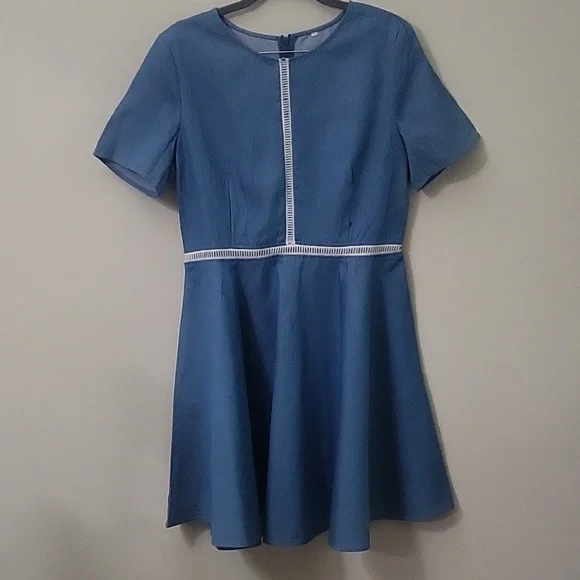 Shein Dresses | Shein Denim Fit and Flare Dress | Color: Blue/White | Size: M | Oddvinmod's Closet